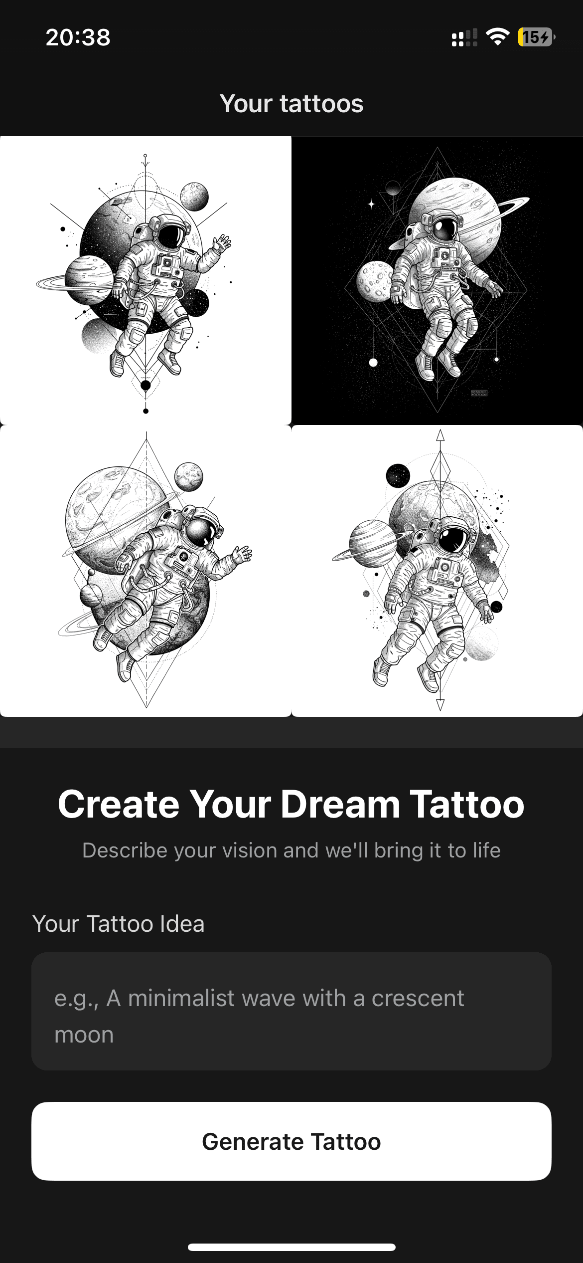 Custom geometric astronaut tattoo designs generated by the inkr AI tattoo app
