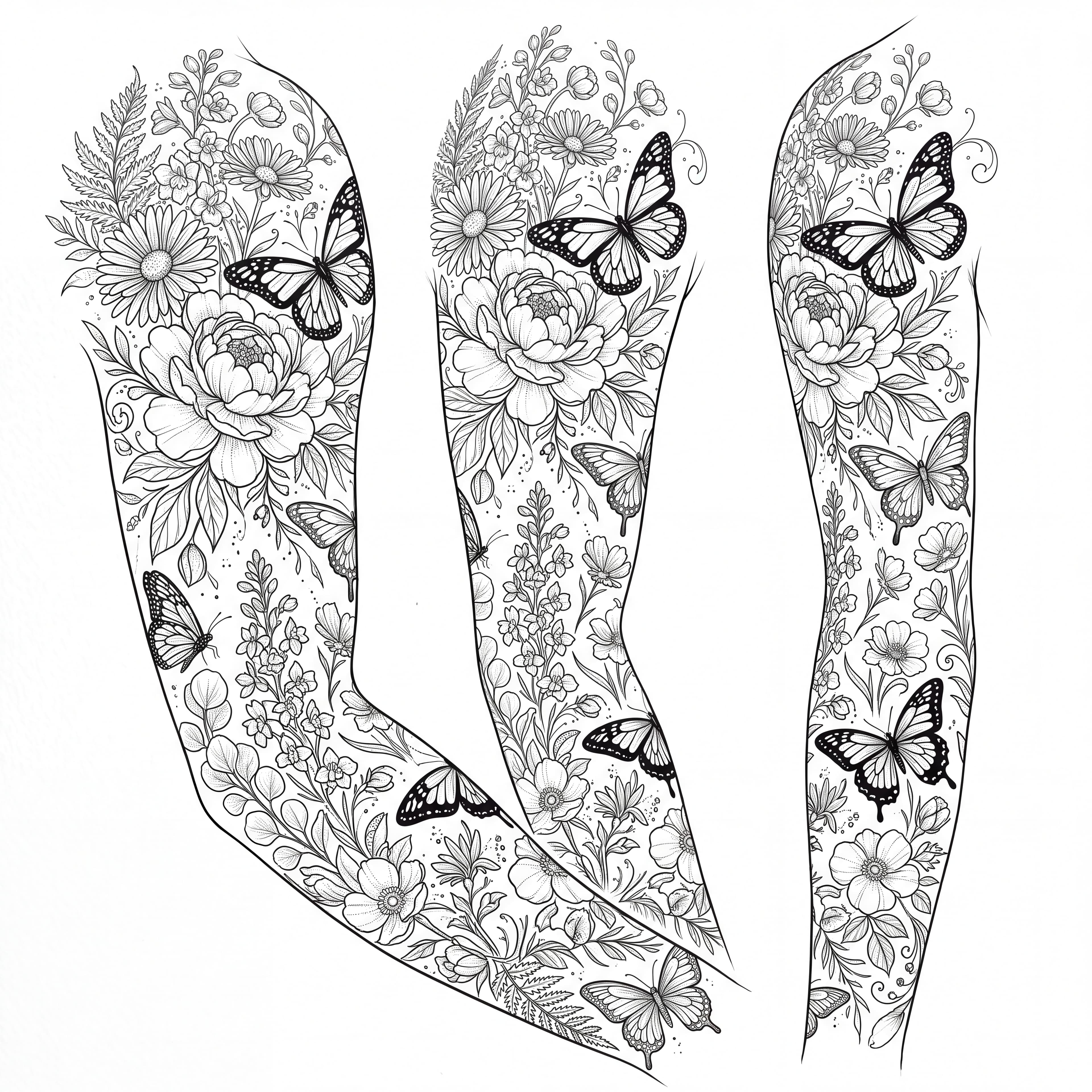 Can you make an arm sleeve tattoo of florals such as peoneys asters larkpurs and others including butterflies