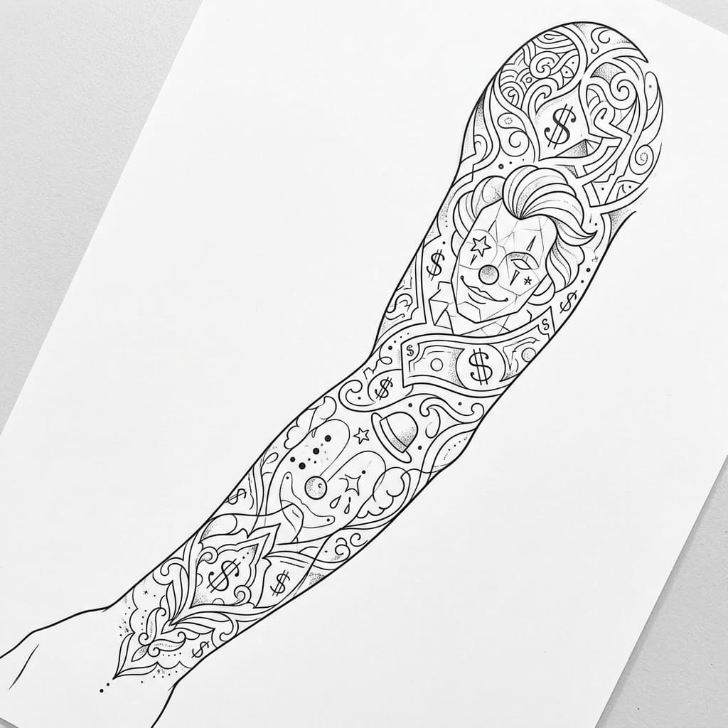Tatuajes para tapar un brazo con dólares payasos estra