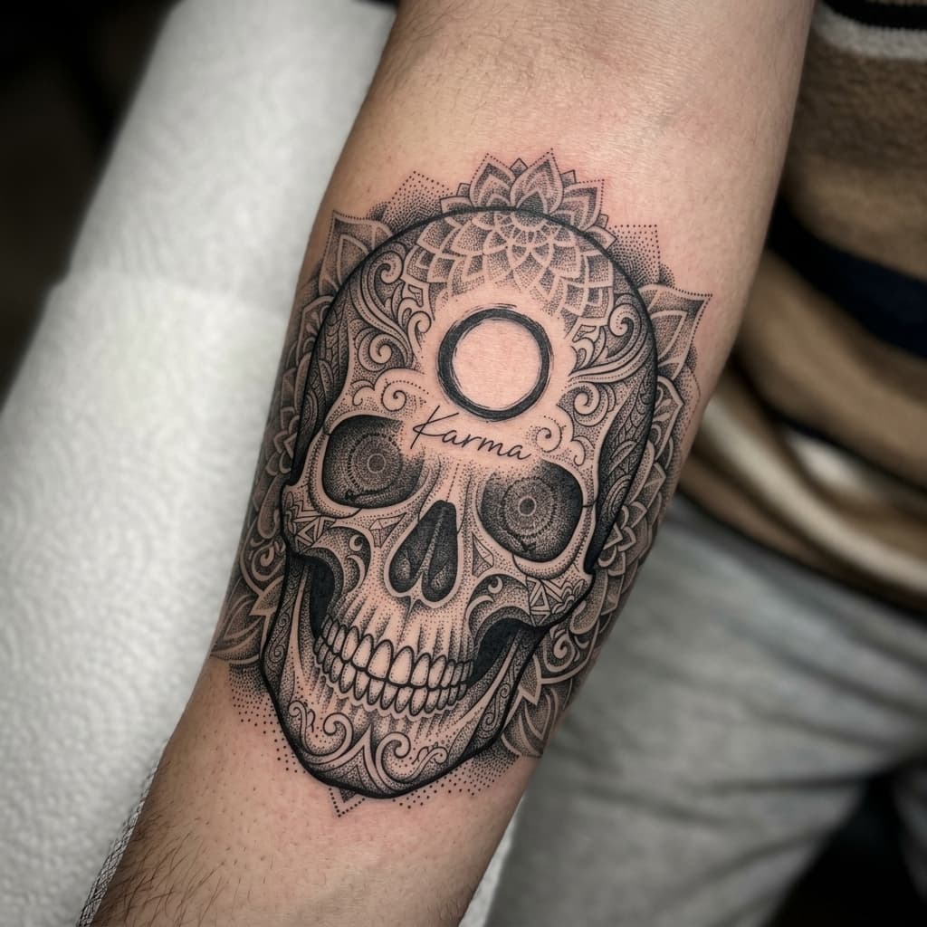 A skull created entirely from tiny dotst