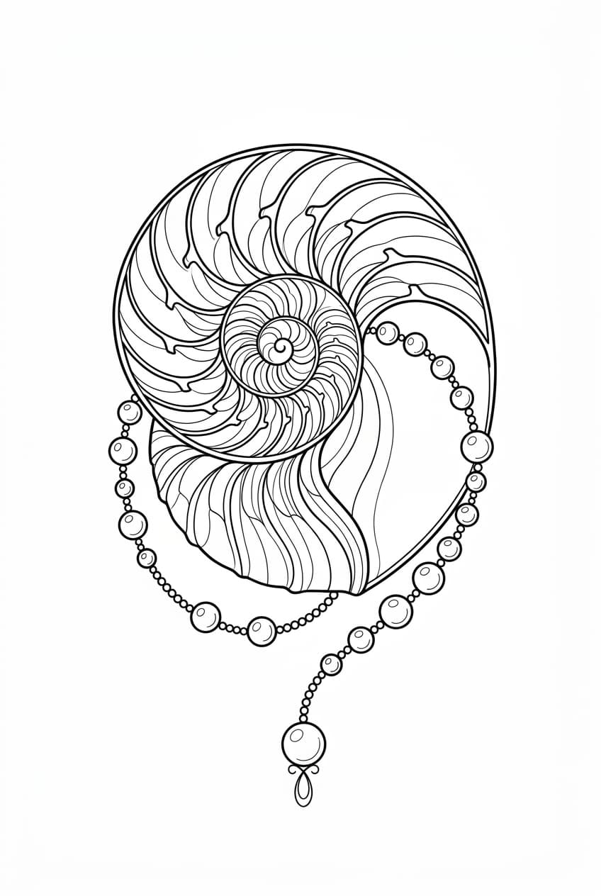 spiral seashell with a strand of pearls — alternate version
