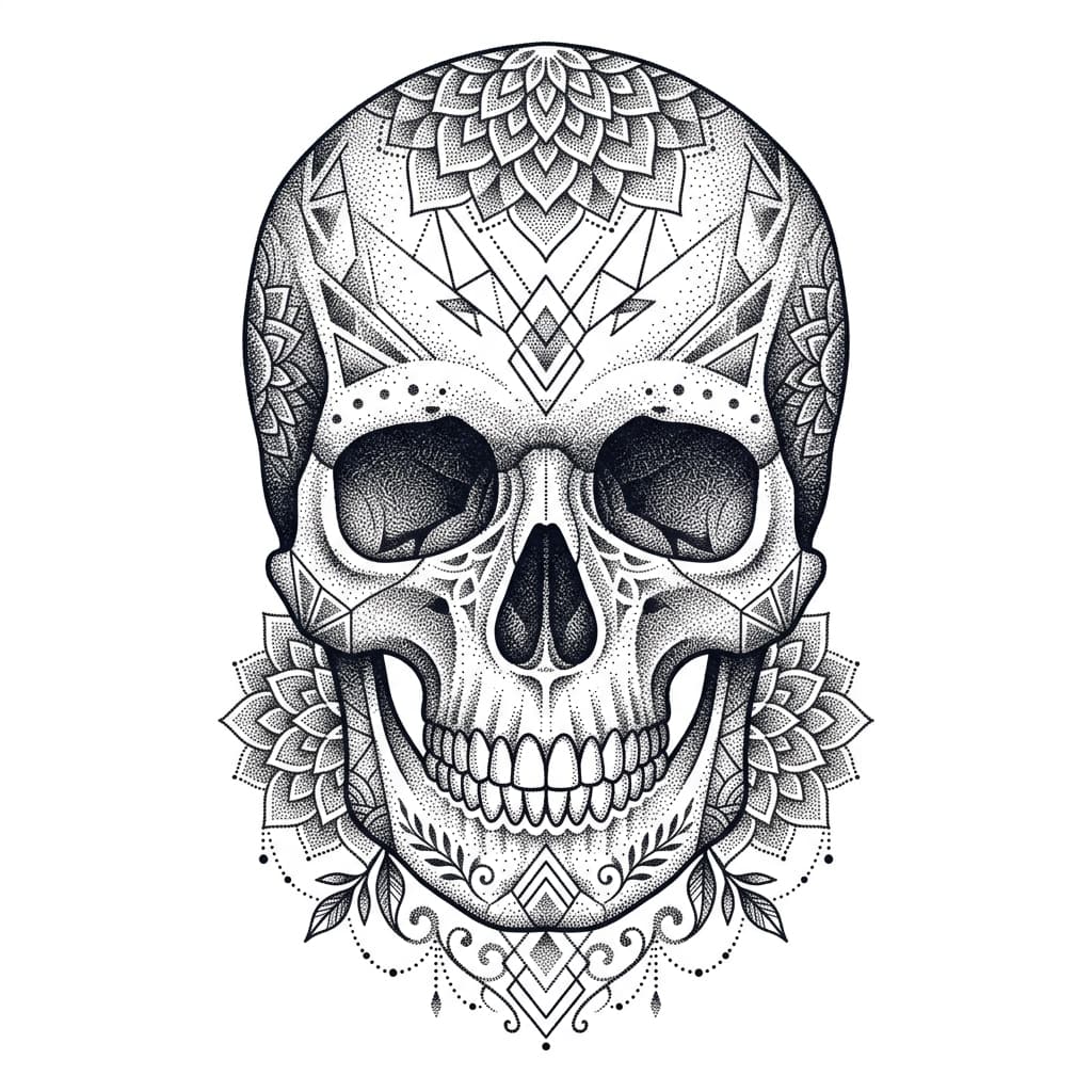 A skull created entirely from tiny dots — alternate version