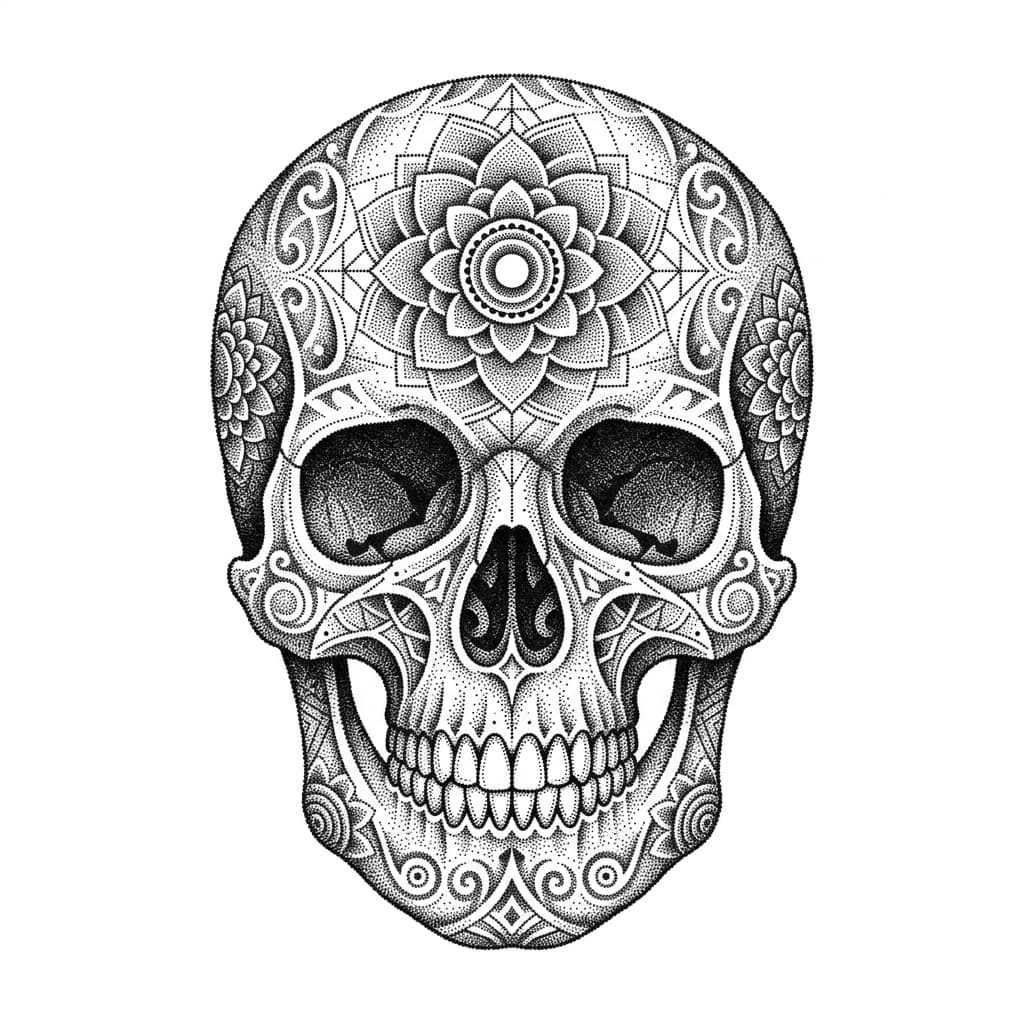 A skull created entirely from tiny dots