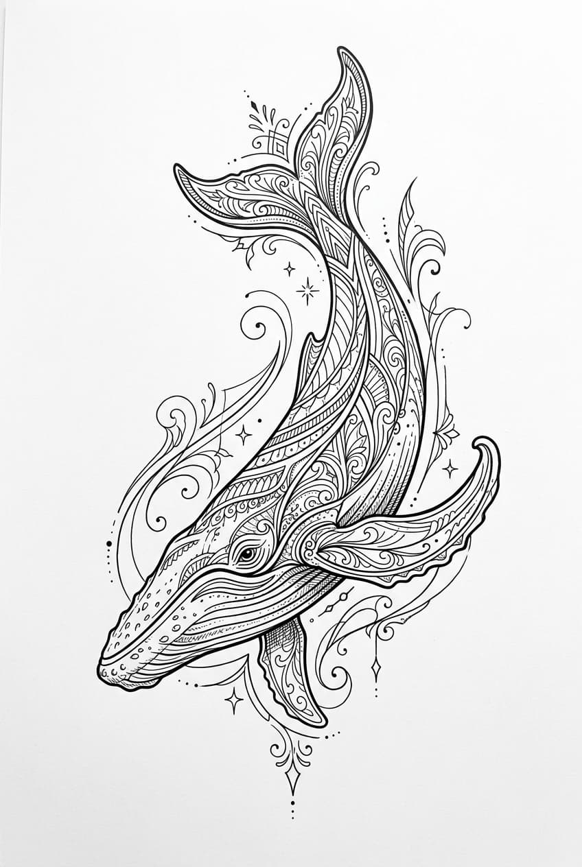 humpback whale mid-dive with curved fins — alternate version