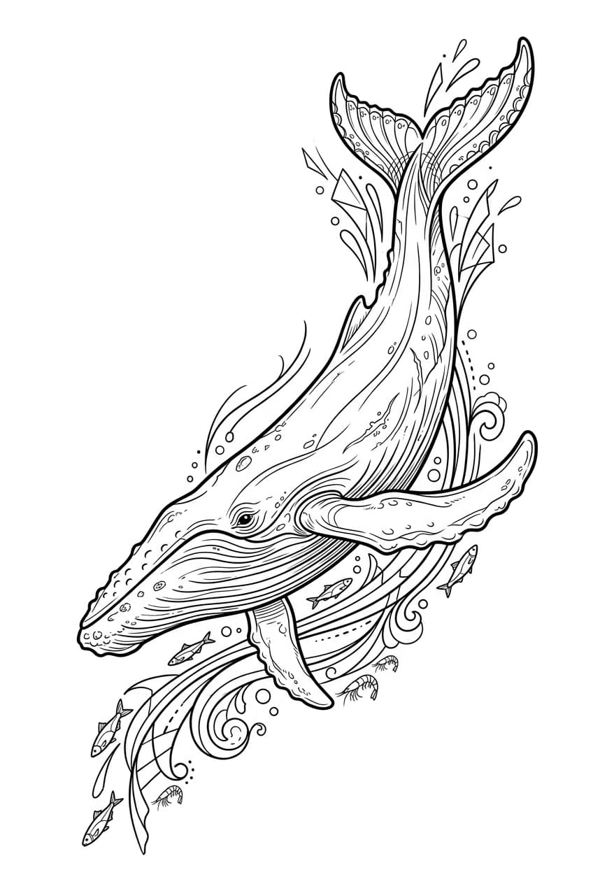 humpback whale mid-dive with curved fins