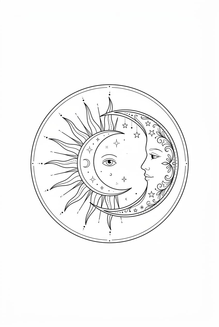 sun and moon intertwined in one circle — alternate version