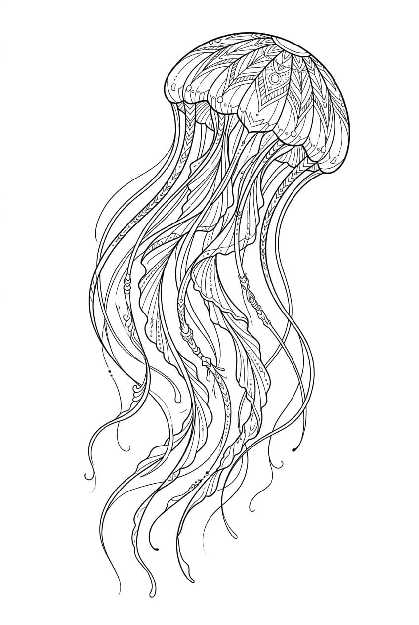 jellyfish with long trailing tentacles — alternate version