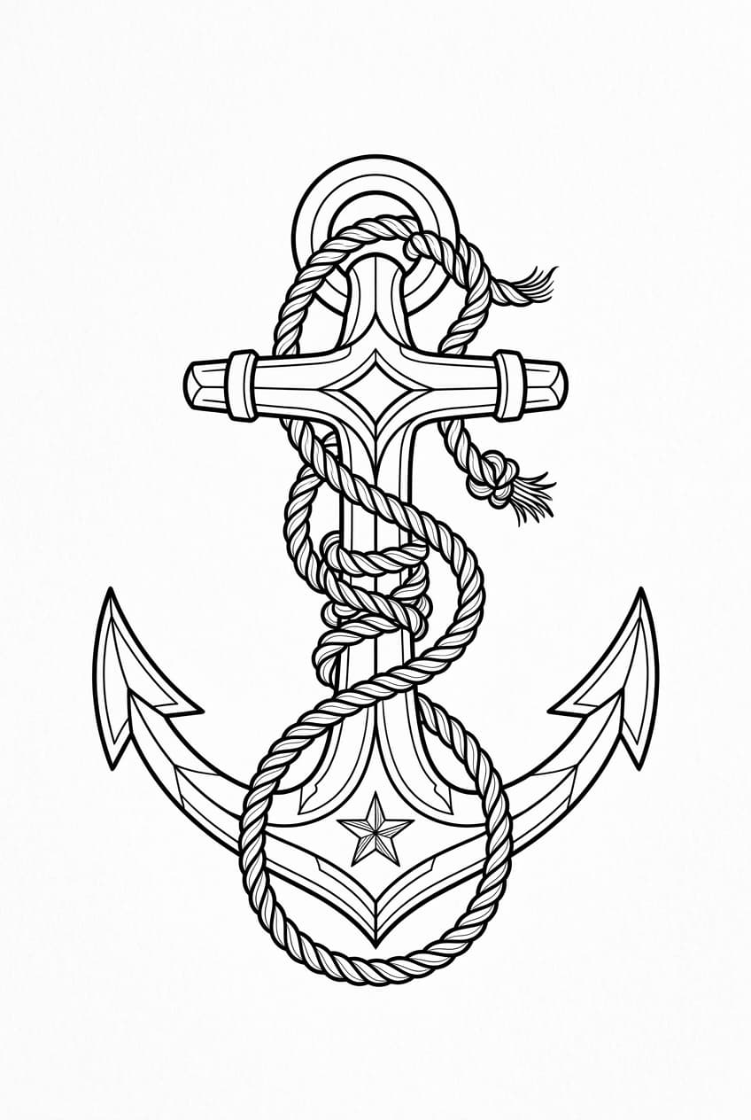 anchor wrapped in rope with a tiny star