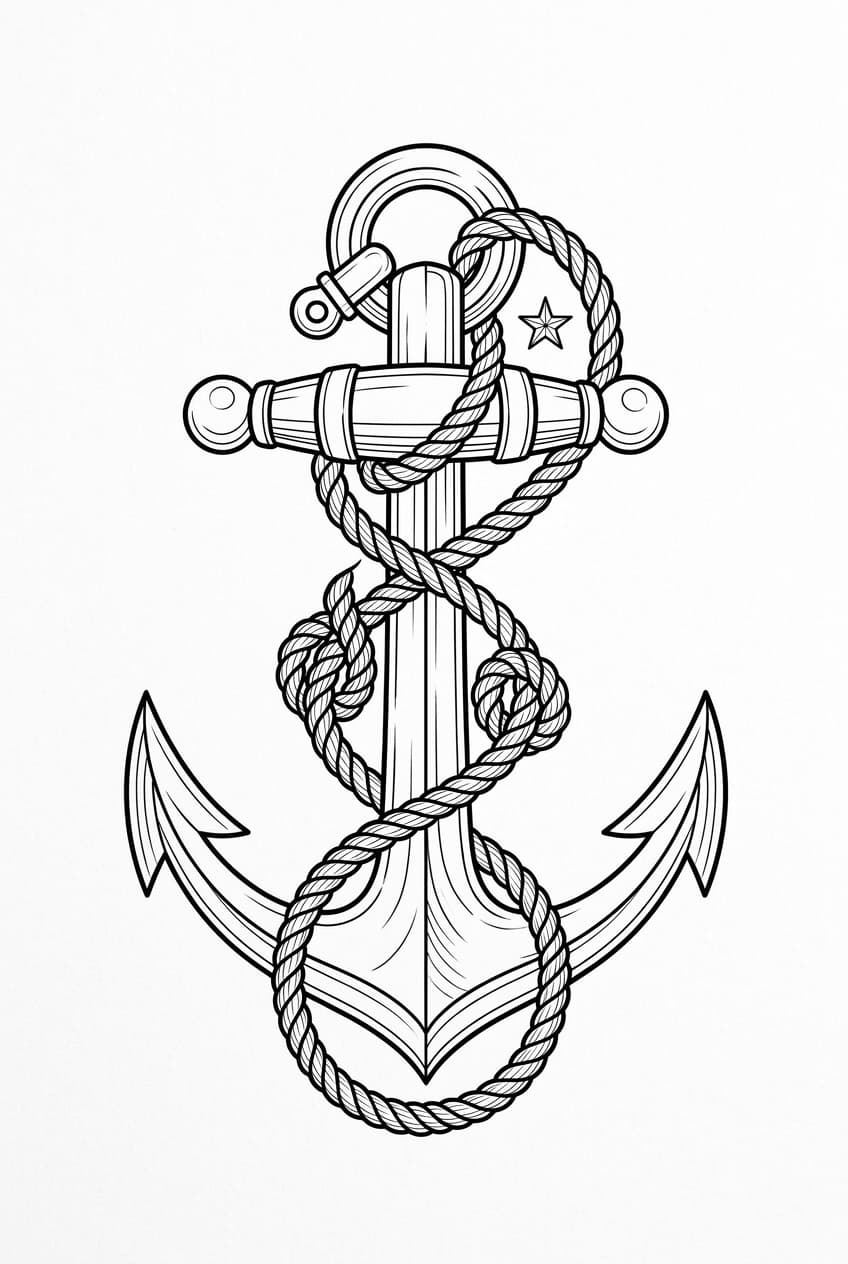 anchor wrapped in rope with a tiny star — alternate version