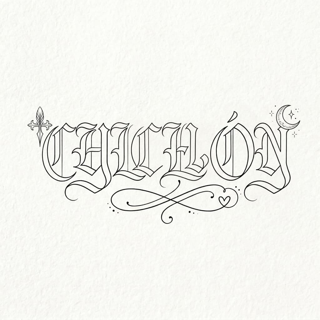 YOLO with Old English letters kind of sleek not thick and bold and make it fun