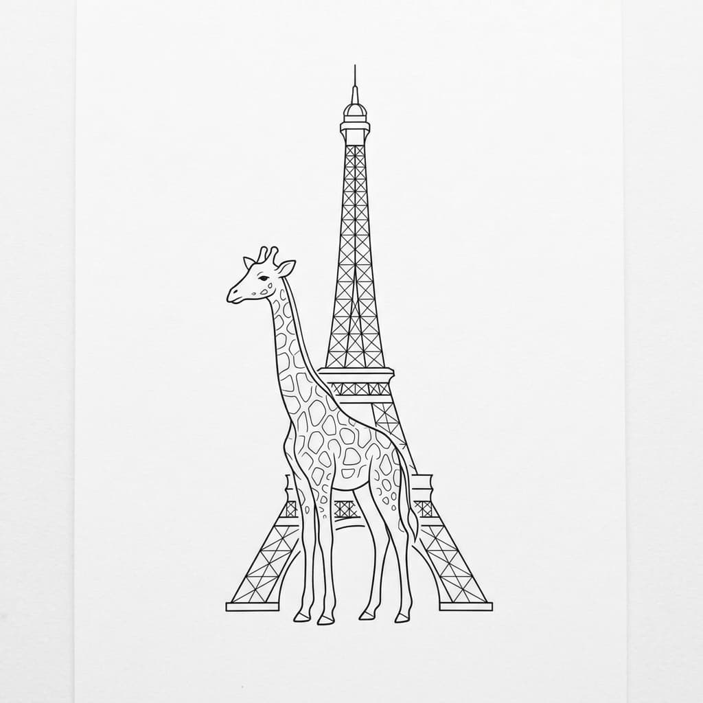 A giraffe standing in front of Eiffel Tower