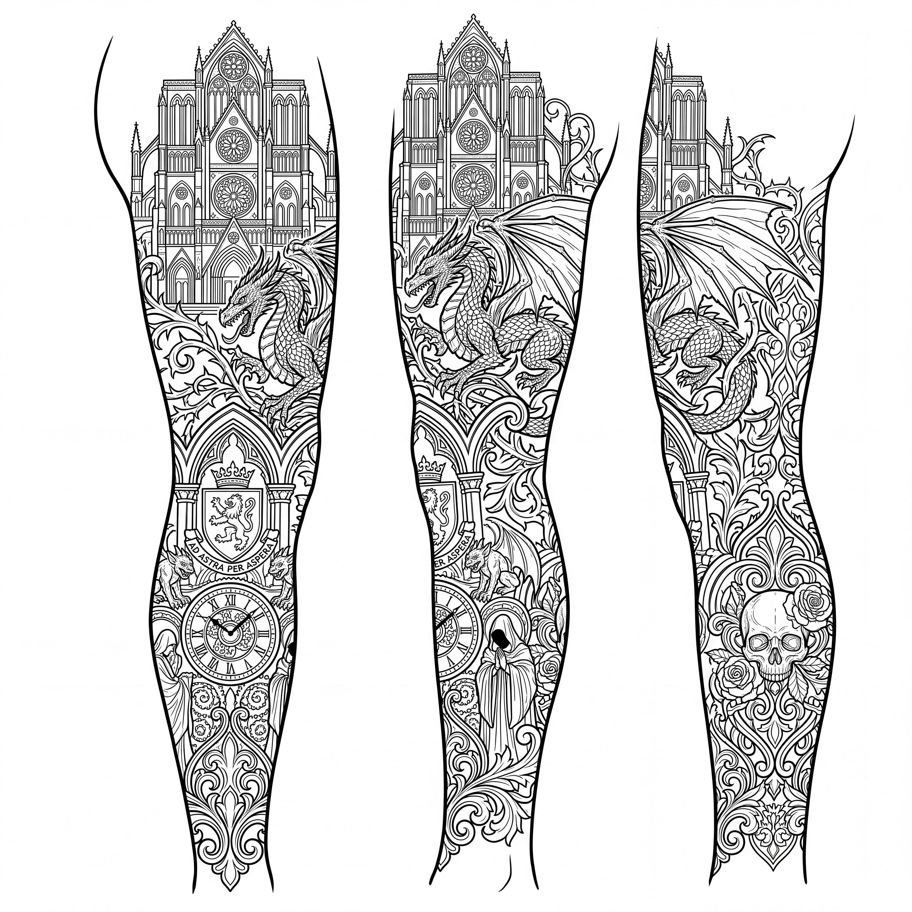 Cna you make a leg sleeve with bold Gothic style black work designs