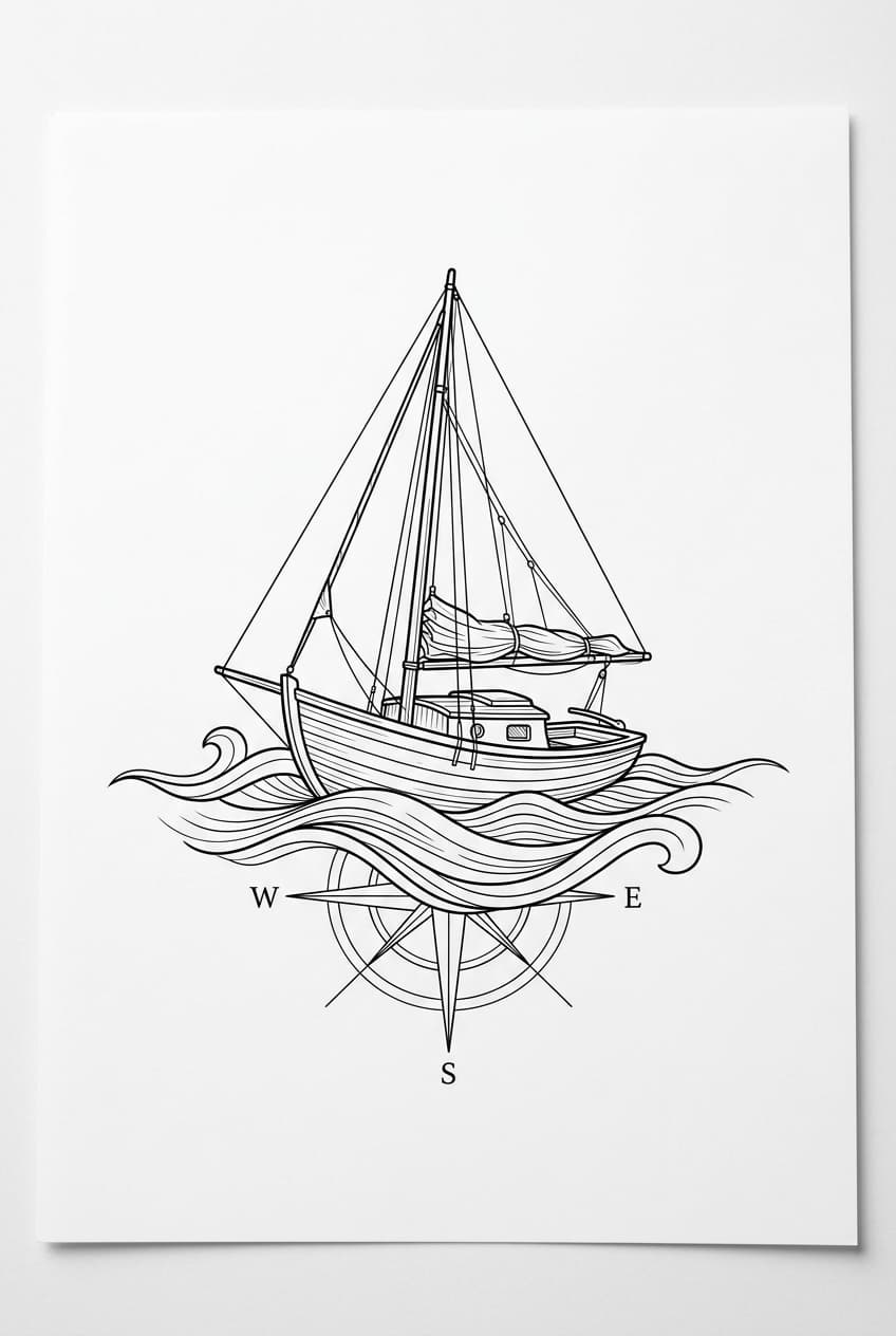 small sailboat drifting on gentle waves — alternate version