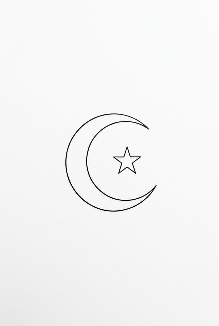crescent moon cradling a single star